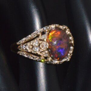 Certified Natural 2.75Cts Diamond Black Opal 18K Solid Gold Bombay Dome Ring